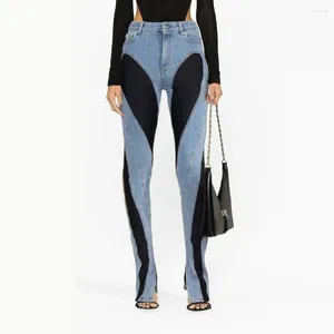 Kadın Pantolon 2023 Y2K Niş Tasarım Retro Çarpışma Renk Ekleme Yıkanmış Bacak Yıkanmış Bacak Yüksek Bel Sıradan Çok Yönlü Pamuk Kot