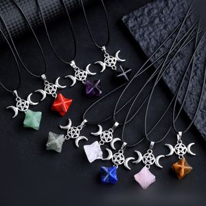 Moon Star Charms Natural Stone Crystal Carving Merkaba Hexagram Quartz Agates Pendants for Necklace Jewelry Making