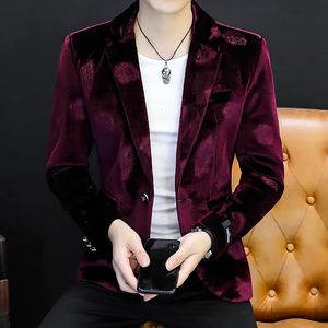 Herrenanzüge Blazer Herbst Winter Herren Anzugjacke Blumendruck Samtmaterial Lässige Langarmjacken Mode Männlich Slim Anzugjacke Herren Blazer 231011