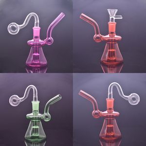 Wholesale colorful Newest mini hookah MIx colored Painting glass oil burner pipe water dab rig tobacco bongs with 14mm male smoking dry herb bowl