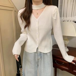 Women's Knits Cropped Cardigan Jacket Clothing V-neck Long Sleeve Sueter Mujer Fashion Casual Knitted Korean Sweater Tops Pull Femme