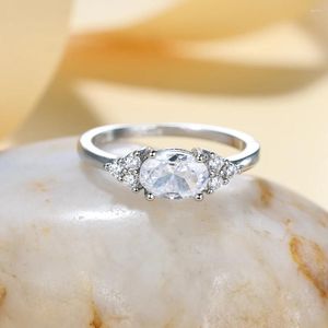 Anéis de cluster menina oval corte roxo branco zircão pedra fina para mulheres prata cor empilhamento bandas de casamento minimalista feminino festa jóias