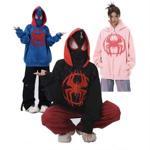 Spider Embroidery Zipper Masked Hoodie Coat Cosplay Halloween Costume For Women Men Streetwear Oversize Hooded Sweatshirt Jacket 230915