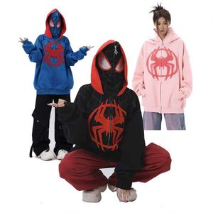 Spider Embroidery Zipper Masked Hoodie Coat Cosplay Halloween Costume for Women Men Streetwear Oversize Hooded Sweatshirt Jacket 230915