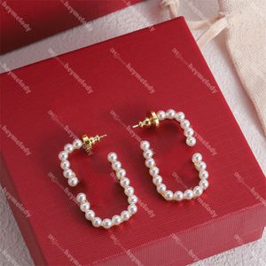 Vintage Pearl Stud Earrings Letter Designer Hoop Earring Gold Danger Birthday Party With Box