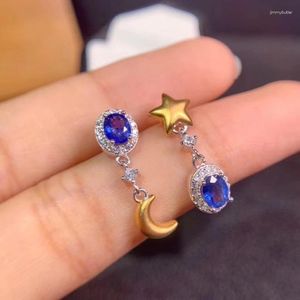 Orecchini pendenti Personalità Stella Luna Zaffiro blu naturale Goccia Pietra preziosa Argento 925 Ragazza Donna Gioielli regalo per feste