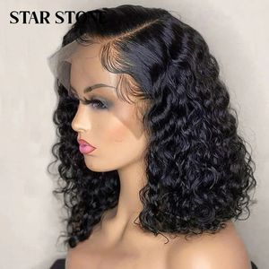 Syntetiska peruker Kort lockiga bob BRAZILIAN HUMMA HÅRS LACE FRONT PERIGS 13x4 Spets frontal 4x4 Stängning Deep Wave Wig For Black Women 180 Density 231011