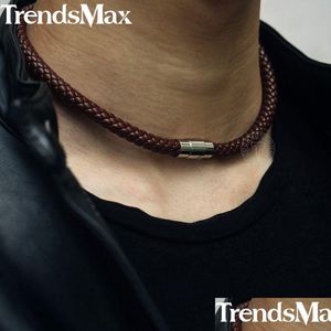 Gargantilha masculina colar preto marrom trançado couro aço inoxidável fecho magnético masculino jóias presentes unm27a dhgarden otx9y