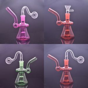 Großhandel bunte 14mm weibliche Wasserpfeife MIx farbige Malerei Glas Ölbrenner Rohr Wasser Dab Rig Tabak Rauchen Bongs mit trockener Kräuterschale