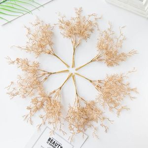 Flores decorativas 6 pçs plantas artificiais ramo prateado dourado para casa janela bonsai grinaldas de árvore de natal acessório arco de casamento