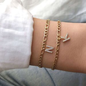 Pulseiras com letras iniciais de aço inoxidável A-Z, pulseiras banhadas a ouro para homens e mulheres, joias com corrente Figaro, pulseira com 26 letras, bijuterias de mão