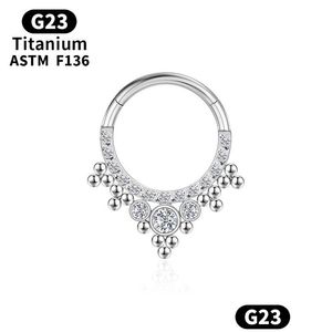 Nose Rings & Studs Septum Piercing Cz Nose Ring Hinge Segment Clicker Women Industrial Titanium Tragus Cartilage Earrings Body Jewelry Dhgt4