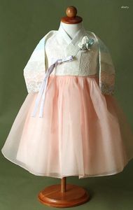 Etniska kläder rosa tjej Hanbok klänning barn flickor premium koreansk handelsfödelsefest dolbok gåva
