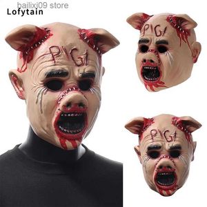 Maschere per feste Lofytain Horror Saw Cry Pig Head Mask Cosplay Demone sanguinante Killer Casco per animali Carnevale di Halloween Night Club Puntelli per feste T231012