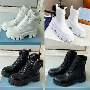 Designer Men Women Boots Monolith shiny Detachable Nylon Pouch Combat Shoes nylon Hailf Outdoor Thick Bottom Mid-length Boot with box size 35-46