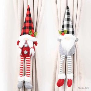 Julleksakstillförsel Santa Elk Christmas Curtain Buckle Doll Ornament God juldekoration för hem 2023 Xmas gåvor Nytt år R231012