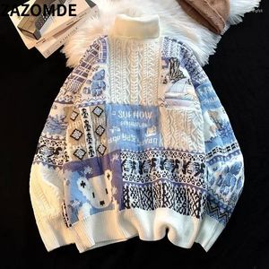 Maglioni da uomo Orso Maglione dolcevita lavorato a maglia Uomo Maglione invernale Arajuku Cartoon Fasion Vintae Pullover oversize Streetwear