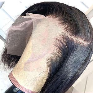 Syntetiskt 13x4 Bone Straight Bob Front Wigs For Women HD Transparent spets Frontal Glueless Wig Human Hair 231011