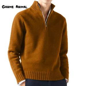 Camisolas masculinas outono inverno gola alta meia zíper malhas pullovers cor sólida manga comprida masculino casual quente topos 231012