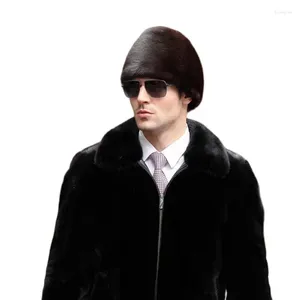 Berets Winter Men Fur Cap Genuine Natural Mink Hat Headgear Russian Outdoor Man Beanies Warm Fashion Bomber