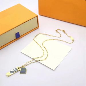 Style Men Lady Women Titanium steel Lovers Long Necklace Engraved Black Blue Enamel Stripe Double Square