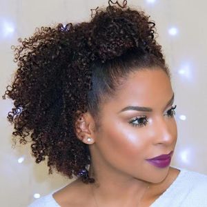 Chic Natural Kinky Curly cordão rabo de cavalo mongol puff bun chignon onda cordão rabo de cavalo remy extensões de cabelo cabelo humano rabo de cavalo peruca 120g