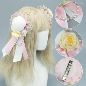 Forniture per feste Fermaglio per capelli in pizzo gotico con fiocco in nastro con fiocco di perle Fiocco per coda di cavallo Forcina Anime Maid Accessori cosplay