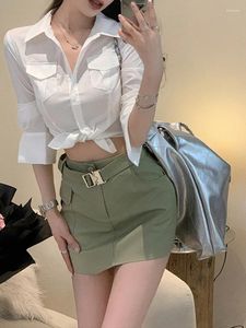 Work Dresses Fashion Women Dress Sets Long Sleeve Streetwear Korean Shirt Slim Fit Solid Button Mini Skirts 2023 Spring Summer