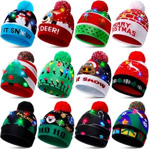 Autumn and winter fashion Christmas LED lights knitted hats lights party warm adult ball hat wholesale