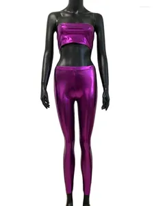 Pantaloni a due pezzi da donna Y2k Shiny Metallic Chic Pant Set 2023 Summer Fashion Streetwear Sexy Bodycon Tube Top Elegante 2 Set Abiti per