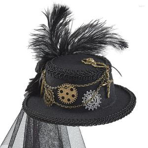 Parti Malzemeleri Gotik Mini Top Hat Retro Dişli Zincirler Tüylü Gül Peçe Şapkaları Steampunk Cadılar Bayram