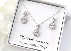 Party Favor Custom Maid Of Honor Teardrop Bridal Jewelry Wedding Earrings Necklace SET Crystal Bridesmaid Gift