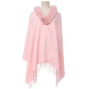 Xales outono imitação de pele gola cachecol capa inverno quente feminino xale dupla finalidade ponchos senhora capas capa rosa cardigan 231012