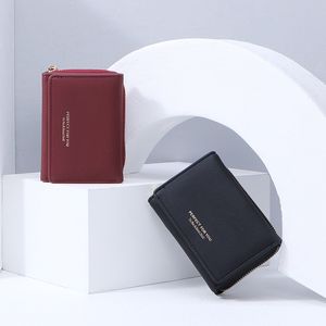 Kadınlar için tasarımcı moda cüzdanı, fermuarlı para cebi ile kısa Kore tarzı, basit katlanır üç katlı çok fonksiyonlu cüzdan ve kart çantası