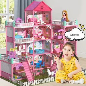 Doll House Accessories Miniature Diy Dollhouse Big For Children Building Kits Furniture Dolls Kids Toys Birthday Xmas Gift 231012