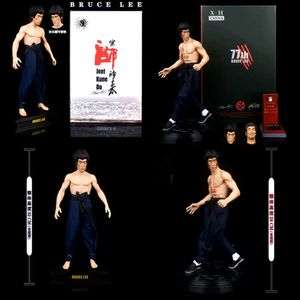 Trajes de mascote Bruce Lee Figura de ação o retorno do Grande Mestre Dragão Tigre Lutando Roupas Reais de Três Cabeças 30cm Modelo Brinquedos Decoração de Mesa