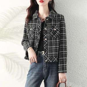 Women's Jackets Fashion Black And White Plaid Coat 2023 Autumn Loose Thin Top Women Jacket Clothes