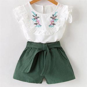 Kleidungssets 2PCS Set Blumen Rüschen Mädchen Tops Shorts Baby Stickerei Kind T-Shirt Sommer Outfits Kleinkind Mädchen OutfitsSet