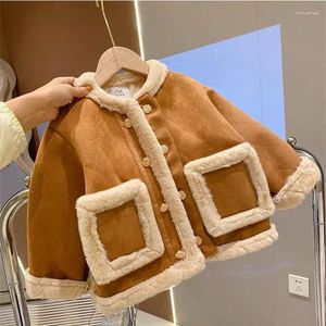 Jaquetas moda coreana bonito em outerwear espessamento jaqueta de pelúcia menina casaco inverno roupas casuais para crianças de 3 a 8 anos