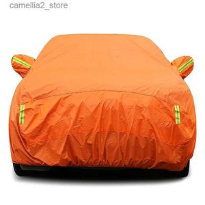 Pokrywa samochodu Universal Orange Cover Cover Outdoor Sun Dust UV Ochrona Ochrona Pełna ochrona samochodu Wodoodporna ochraniacz dla BMW Audi Honda Hyundai Kia Q231012