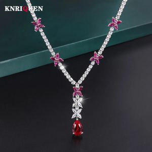 Pendant Necklaces Sparkling 9*14MM Ruby Gemstone Pendant Necklace for Women Luxury High Carbon Diamond Cocktail Party Fine Jewelry Birthday Gift 231012