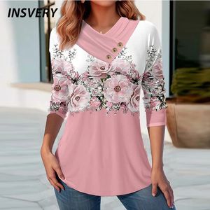 Koszulka damska Autumn Graphic Printing Women T-shirts V Neck Długie rękaw Casual T Shirt Dame Modne Tops Tops 231011