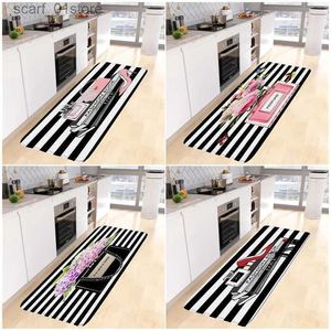 Non-Slip Bath Mats Perfume Kitchen Floor Mat Set High Heel Pink Flowers Butterfly Black White Striped Long Carpet Home Decor Non-slip Rug Bath MatsL231012