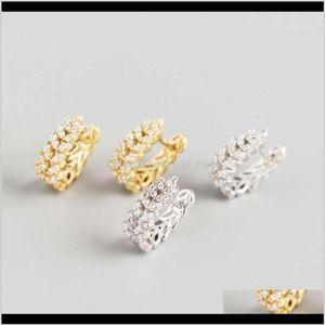 Hie JewelryReal 925 Sterling Vintage Style Leaves Earrings Sier Leaf Gold Fashion Hoop Zircon Girl and Women for Girls 1318i