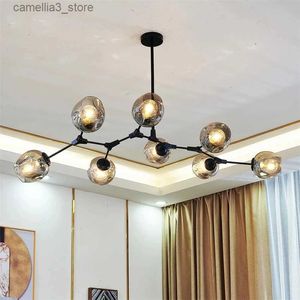 Światła sufitowe Nowoczesna szklana kulka LED żyrandol Loft Metal Luster Nordic Hanging Lampa salon jadalnia Lampa LED Lampa Lampa wystrój oświetlenia Q231012