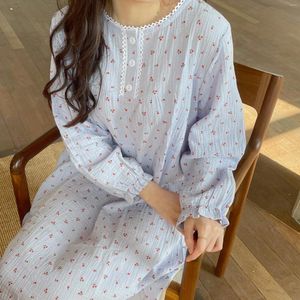 Women's Sleepwear Spring And Autumn Ladies Long Dress Cotton Crepe Nightdress Thin Sleeve Skirt Casual Home Women