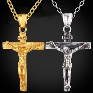Collana con croce da uomo in acciaio inossidabile Collana con ciondolo Gesù in argento dorato Moda Gioielli Hip Hop242l