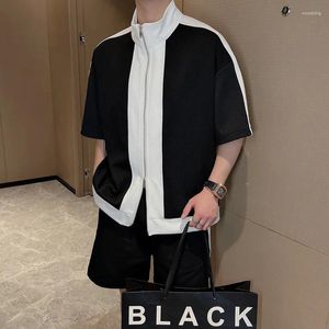 Men's Tracksuits SYUHGFA Men Short Sleeve T-shirt Loose Causal 2023 Summer Patchwork Color Shorts Suit Korean Fashion Two Pieces Sets