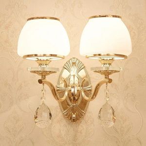 Duvar lambası Avrupa tek çift kafa çinko alaşım kristal el kapalı oturma odası tv arka plan yatak odası başucu altın