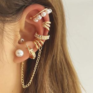 Pendientes KADRUFI Bohemio Punk Color Oro Conjunto de Perlas de Metal para Mujeres Cartílago Falso Sin Perforación Oreja Pendientes de Borla Joyería